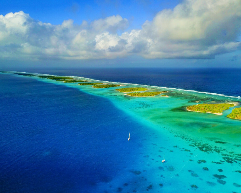 Vue aérienne sur un atoll dans les îles Marshall