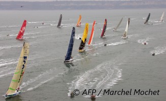 Le départ des monocoques lors de la Transat Jacques Vabre