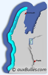 Ningaloo Reef est situé le long des côtes occidentales de l'Australie au nord de Perth. Carte de Ningaloo Reef