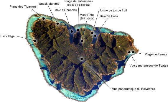 L'ile de Moorea vue du ciel au milieu de l'océan Pacifique