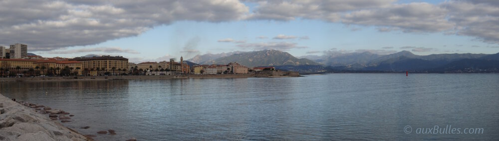 A panoramic view of the Gulf of Ajaccio in Corsica A panoramic view of the Gulf of Ajaccio in Corsica