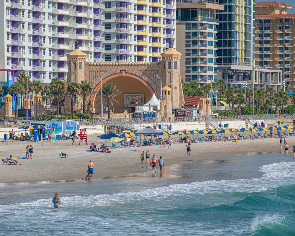 Partial view of the Daytona Beach Bandshell, an iconic amphitheater located on the Florida Boardwalk Partial view of the Daytona Beach Bandshell, an iconic amphitheater located on the Florida Boardwalk