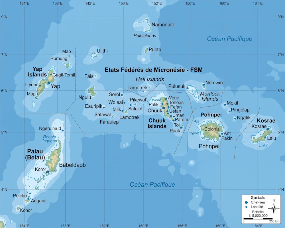 Carte des îles Carolines dans le Pacifique occidental Carte des îles Carolines dans le Pacifique occidental