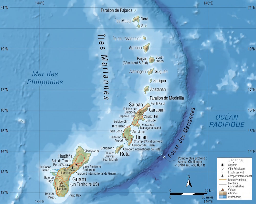 Carte des îles Mariannes dans le Pacifique occidental Carte des îles Mariannes dans le Pacifique occidental