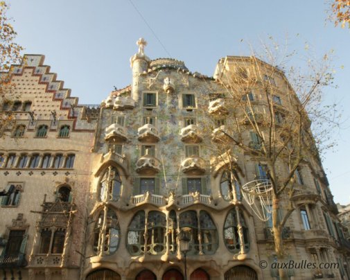 Casa Batlló features remarkable architecture with its bone-shaped columns