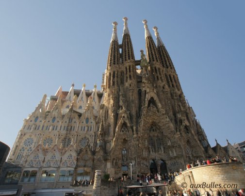 The Sagrada Familia designed by architect Gaudí is an iconic landmark in Barcelona, Spain