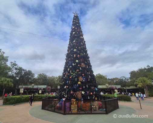 The majestic Christmas tree stands at the entrance of Disney's Animal Kingdom park in Orlando