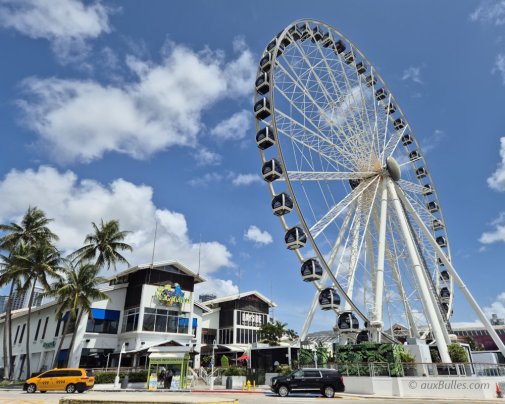 L'entrée de Bayside Marketplace à Miami, sur le bord de la baie de Biscayne, avec sa grande roue