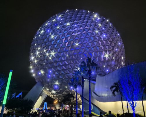 The iconic 'Spaceship Earth' puts on its show at night The iconic 'Spaceship Earth' puts on its show at night