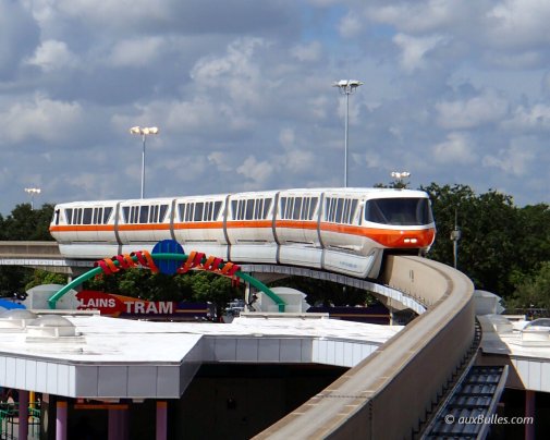 The monorail connects Disney's EPCOT park to Magic Kingdom as well as certain Disney hotels The monorail connects Disney's EPCOT park to Magic Kingdom as well as certain Disney hotels