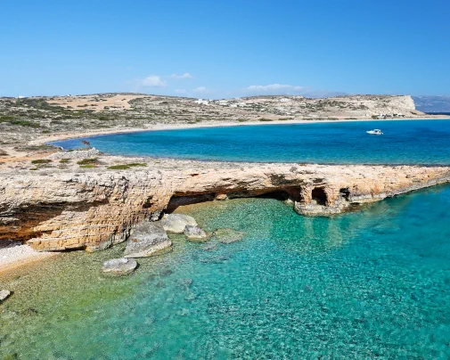 Mati Tou Diavolou Cave on Koufonissi Island in the Small Cyclades, Greece Mati Tou Diavolou Cave on Koufonissi Island in the Small Cyclades, Greece
