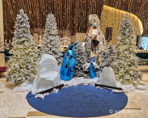 Christmas decorations await visitors for a souvenir photo inside the Seminole Hard Rock Hotel & Casino