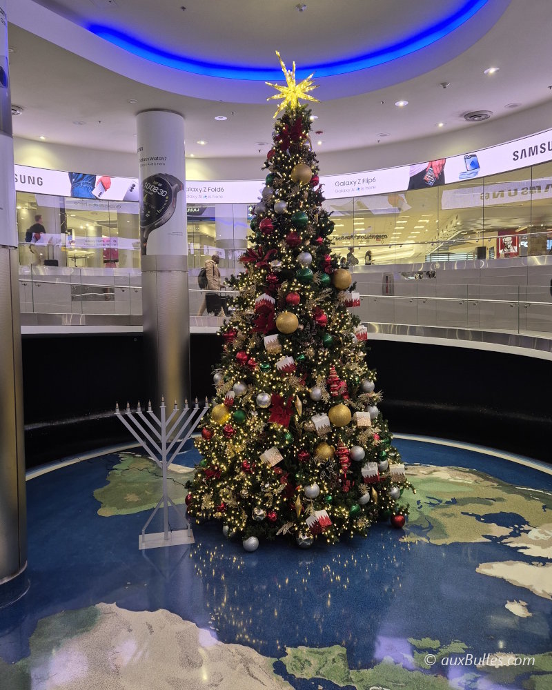 A Christmas tree welcomes you upon arrival at Miami Airport