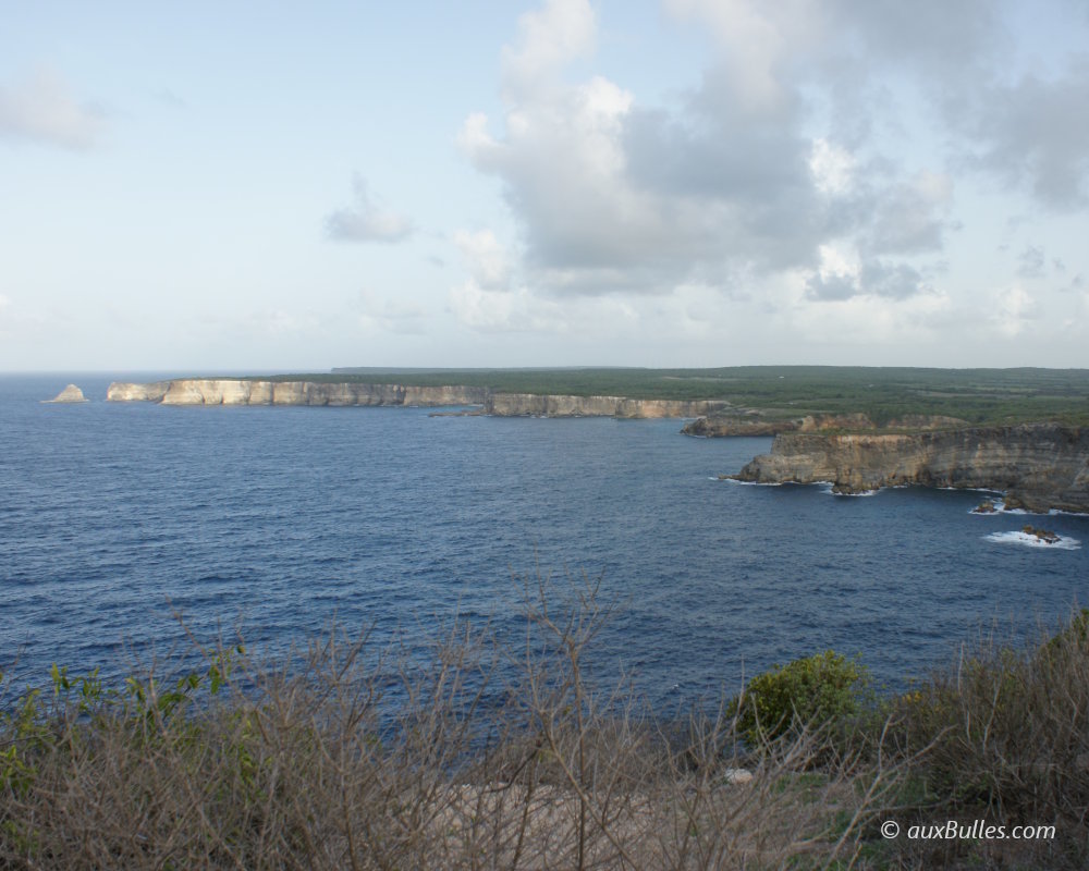 Vue panoramique depuis la Pointe de la Grande Vigie à Anse-Bertrand, où les falaises de calcaire dominent l'océan Atlantique sur la côte nord de Guadeloupe Vue panoramique depuis la Pointe de la Grande Vigie à Anse-Bertrand, où les falaises de calcaire dominent l'océan Atlantique sur la côte nord de Guadeloupe