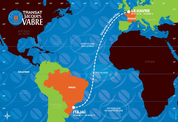La carte du parcours de la Transat Jacques Vabre 2015