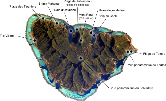 L'ile de Moorea vue du ciel au milieu de l'océan Pacifique L'ile de Moorea vue du ciel au milieu de l'océan Pacifique