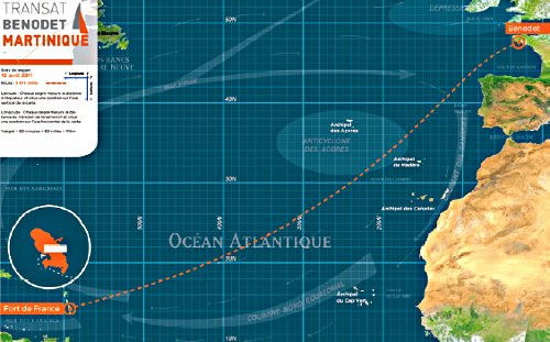 La carte du parcours de la Transat Bénodet - Martinique