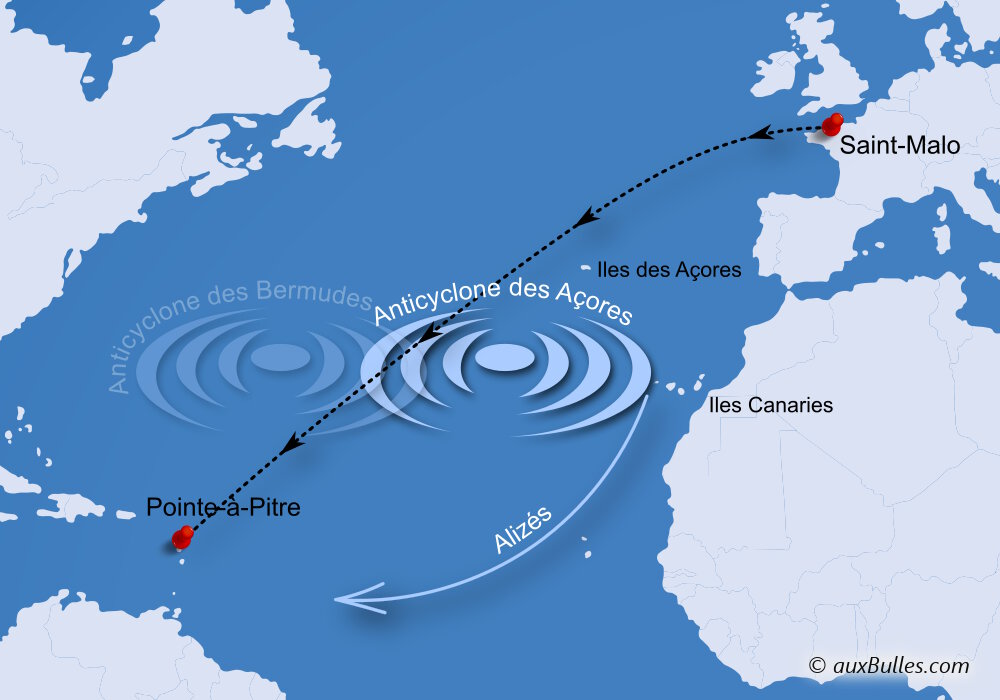 La carte du parcours de la course de la Route du Rhum