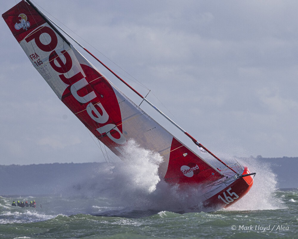 Les skippers Emmanuel Le Roch et Basile Bourgnon sur Edenred au départ de la Transat Jacques Vabre 2023